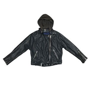 Free People Moto Jacket Women's S/P Black Faux Leather Zip Vegan Detachable Hood